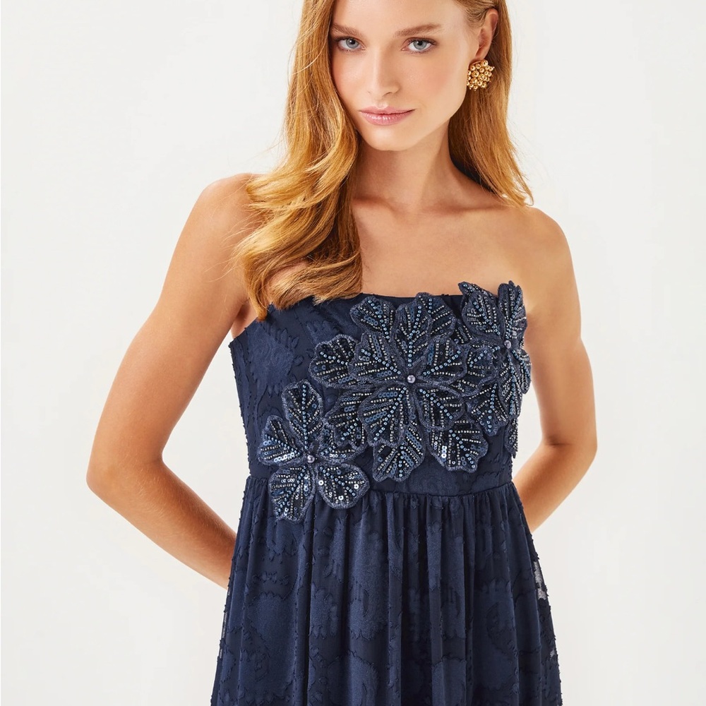 Lilly Pulitzer Mollylin Clip Maxi Dress True Navy NWT 14